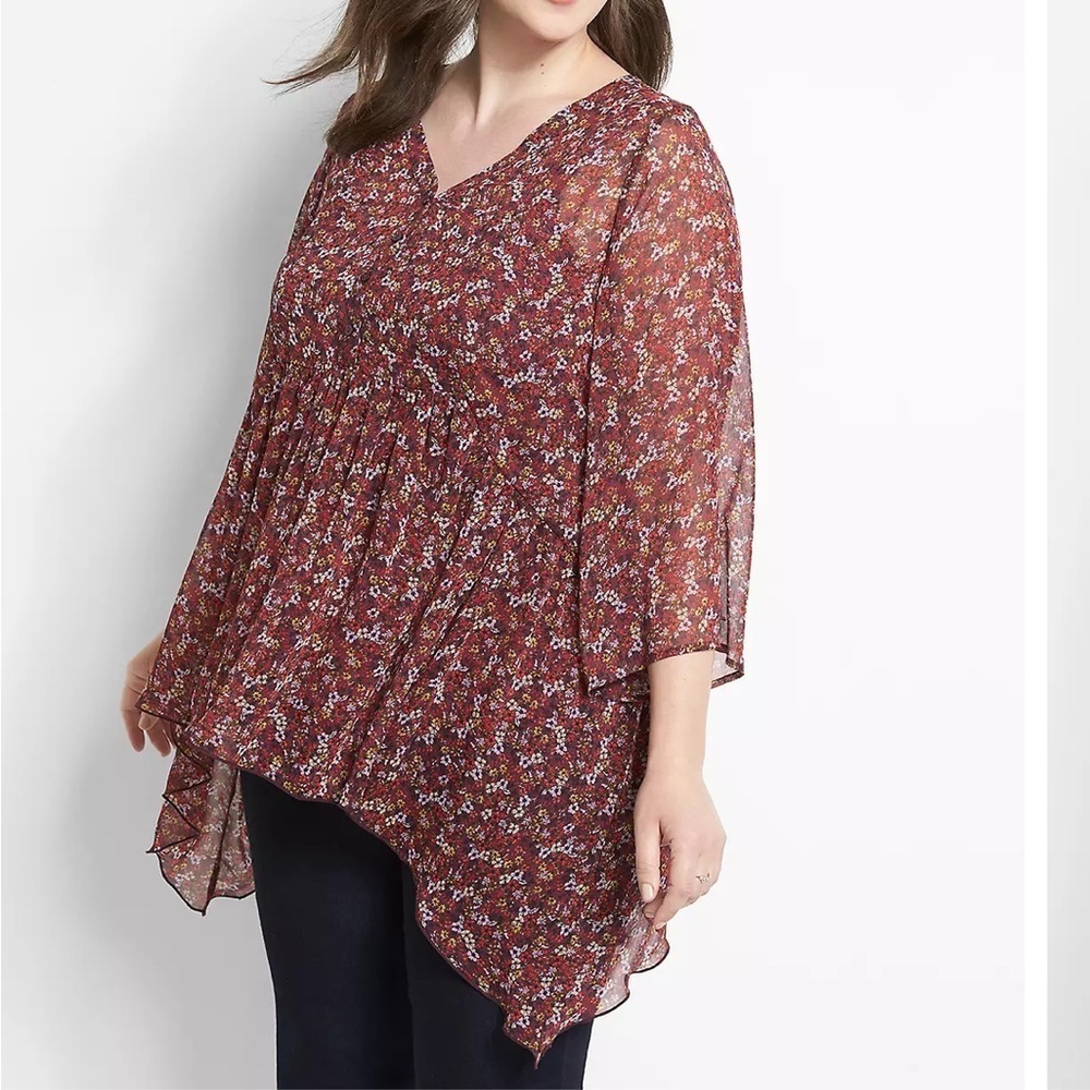Lane Bryant Floral Chiffon Handkerchief Hem Button Front Boho Blouse 14/16 - Picture 3 of 9